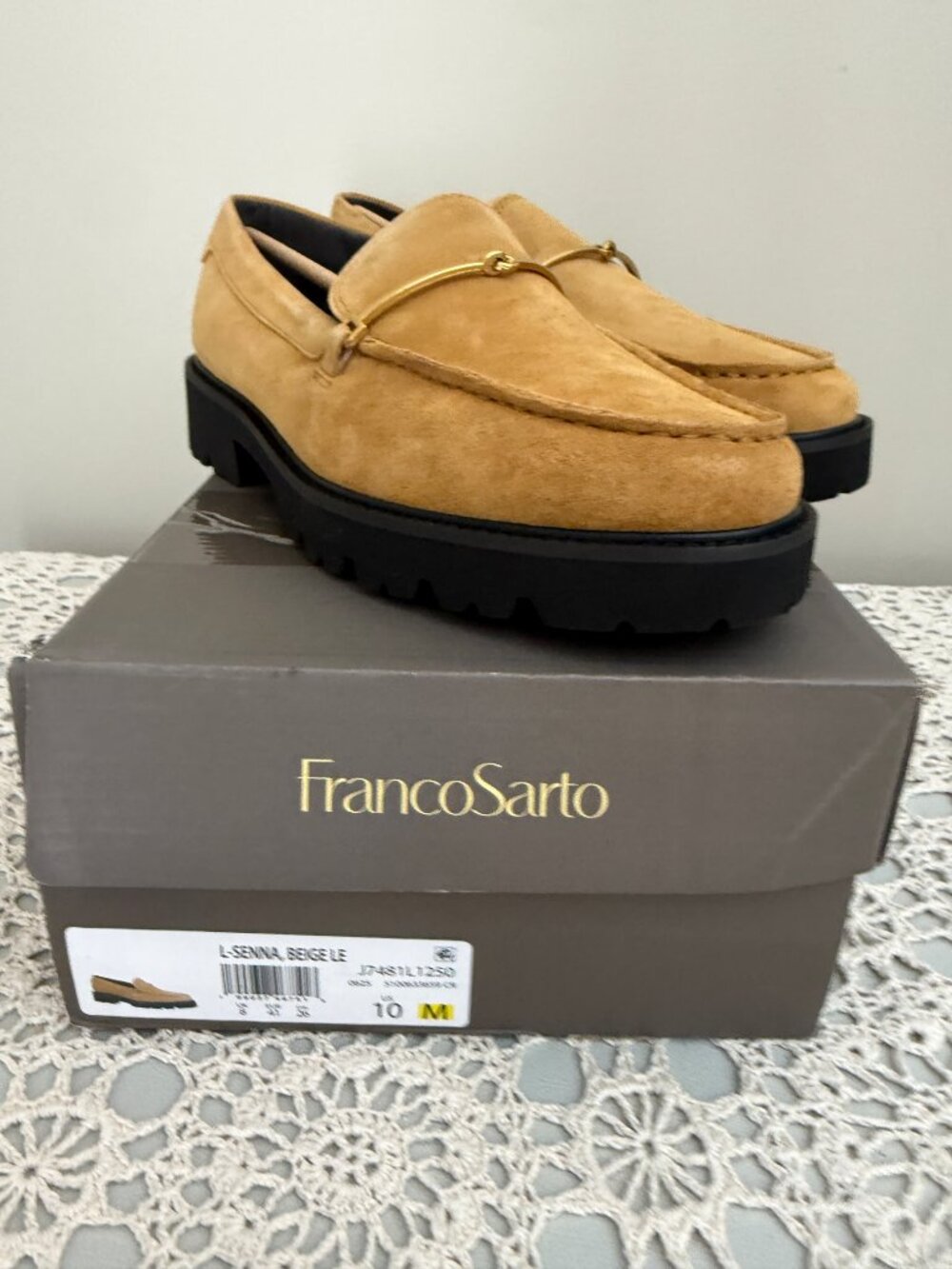 NWT Franco Sarto Senna Lug Sole Loafer Biscotti Brown Suede 10M - Picture 2 of 8